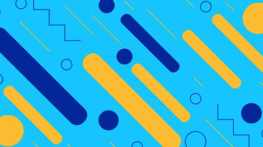 Parlak ve minimalist soyut sanat eserleri geometrik şekiller ve mavi ve sarı çizgiler.