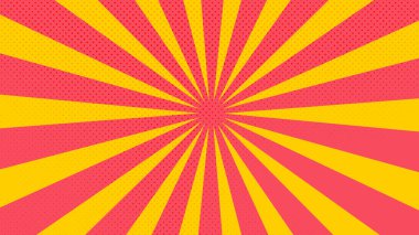 Kalın kırmızı ve sarı radyal ışınlı Retro çizgi roman patlama tasarımı, enerjik ve canlı bir görsel cazibe veriyor.
