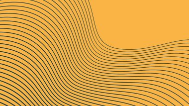 Siyah kıvrımlı çizgilerle biçimlendirilmiş soyut sanat eserleri sıcak sarı bir taban üzerinde, görsel olarak çekici bir akış ve hareket hissi yaratıyor..