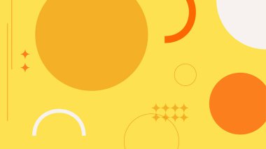Geometrik daireli parlak sarı tuval ve turuncu ve beyaz kavisli aksanlar neşeli ve yaratıcı kompozisyonlar için mükemmel..