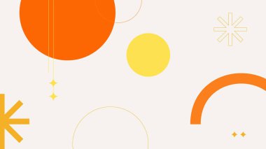 Yaratıcı tasarım temaları için soyut çizgiler ve semboller içeren koyu sarı ve turuncu şekilli temiz beyaz taban.