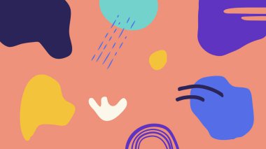 Mavi, beyaz ve sarı tonlarda komik karalamalar ve anlamlı işaretlerle dolu soyut mercan arka plan.