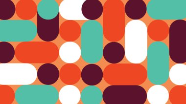 Renkli soyut geometrik arkaplan yumuşak kenarları ve kalın şekilleri ile retro renk şeması.