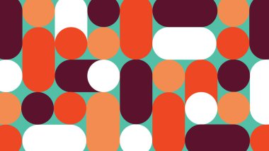 Renkli kompozisyonu ve pürüzsüz geometrisi olan retro-esinlenmiş minimal soyut çizim.