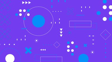 Soyut mavi daireler, oklar ve mor üzerinde minimum elementlerle dinamik bir arkaplan. Teknoloji, dijital ve yaratıcı görseller için ideal.