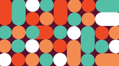 Üst üste binen yuvarlak şekilli modern raster sanatı ve arka plan kullanımı için canlı retro tonlarıyla.