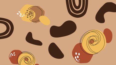 Zencefilli kurabiyeler, ısırılmış tatlılar ve sıcak bej bir zemin üzerinde akan kırmızı ve kahverengi tatlı esintili kalpler içeren neşeli bir düzen..