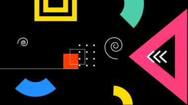 Koyu arkaplanda spiralleri ve katmanlı şekilleri olan canlı şekiller. Teknoloji görselleri, yaratıcı grafikler ve modern tasarım için harika..