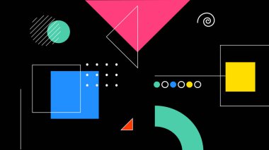 Siyah üzerinde temiz çizgileri olan parlak geometrik şekiller. Fütüristik, teknolojik ve sanatsal tasarım kompozisyonları için mükemmel..