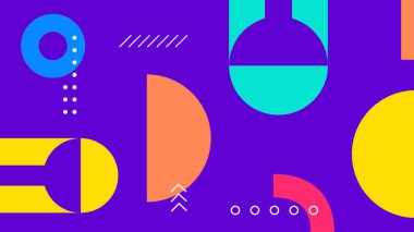 Yarı daireler, çizgiler ve parlak renk zıtlıkları olan şık geometrik kompozisyon. Modern markalaşma ve teknoloji geçmişi için harika..