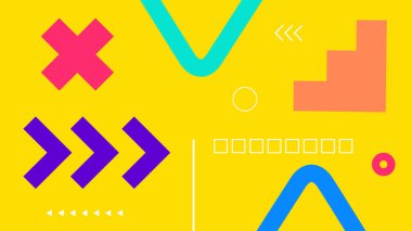 Sarının üzerinde parlak oklar, haçlar ve merdiven şekilleriyle soyut kompozisyon. Sosyal medya veya yazdırma için göz alıcı arka plan