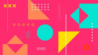 Üçgenler, daireler ve şakacı sembollerle göz alıcı bir kompozisyon. Posterler, reklamlar ve web görselleri için ideal eğlenceli, enerjik bir ortam..