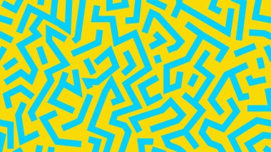 Parlak sarı bir taban üzerinde parlak mavi labirent çizgileri, modern veya yaratıcı tasarım kompozisyonları için oyuncu ve yüksek kontrastlı bir görsel oluşturur.
