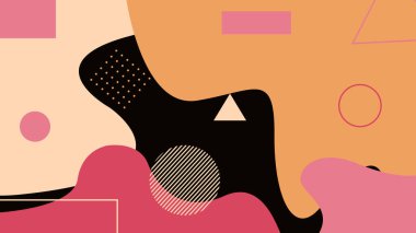 Kırmızı, şeftali rengi ve siyah, dinamik şekilli sanatsal bir düzen. Modern ambalaj ve görsel tasarım varlıkları için harika.