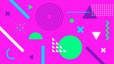 Parlayan dairelerin, üçgenlerin ve parlak pembe çizgilerin soyut karışımı. Modern grafikler, posterler ve olay görselleri için harika.