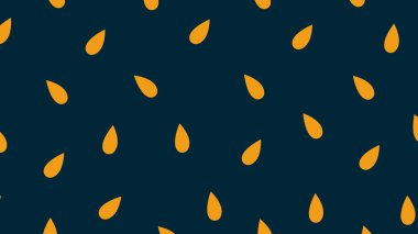 Koyu mavi arkaplan üzerinde tekrarlanan sarı-turuncu gözyaşı damlası şekilleri. Modern markalaşma, tekstil görseller ve dijital UI dekorasyonu için harika..