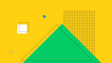 Cesur yeşil üçgen, siyah çizgiler ve dijital nokta alan teknolojisi veya soyut grafik projeleri için ideal minimum sarı arkaplan.