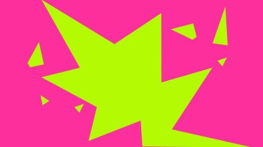 Parlak pembe arkaplan, parlak yeşil patlama şekilli, göz alıcı ve enerjik bir görsel ifade yaratıyor.