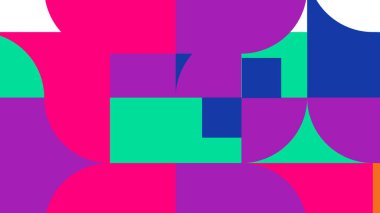 Turuncu ve mavi geometrik bloklu kalın dijital tasarım ve enerjik ve oyuncu markalaşma veya UI ihtiyaçları için eğriler.