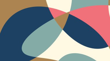 Dengeli bir görsel ritim için donanma, deniz mavisi, mercan ve taba rengi ile üst üste binen renk alanları ile modern soyut bileşim.