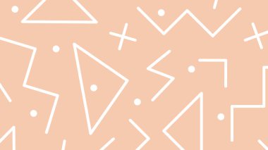 Keskin beyaz üçgenleri, sivri çizgileri ve karalama elemanları olan enerjik soyut şeftali arka planı. Taze ve cesur tasarım..