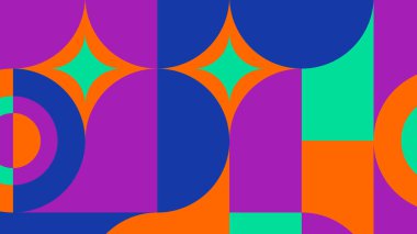 Benzersiz dairesel ve açısal kıvrımları olan kalın mor ve turuncu grafik tasarım. Retro teknoloji ve yaratıcı tasarım için harika..