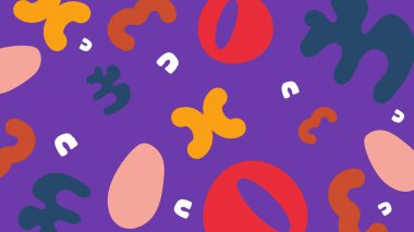 Kırmızı, lacivert, turuncu ve pembe renkli koyu renkli damlalar ve karalamalar. Modern ve oyuncu bir arkaplan.