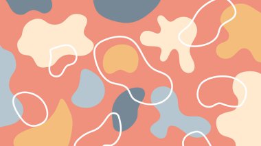 Renkli organik formlara sahip yumuşak mercan soyut tasarımı ve dinamik akış ve kontrast ekleyen açık beyaz çizgiler.