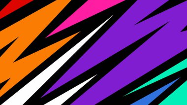 Heyecan verici arka plan mavi, mor, kırmızı ve su gibi renkli zikzak şekilleriyle dolu. Enerji ve modern estetik cazibeyle ortaya çıkan cesur bir tasarım..