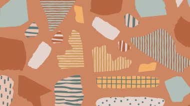 Düzensiz şekiller, çizgiler ve organik formlarla sıcak ve serin renklerde yumuşak bir nane kökü kolajı. Yaratıcı görsel ve dijital kompozisyonlar için harika.