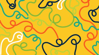 Beyaz, kırmızı, sarı, yeşil ve deniz mavisi renkli çizgiler derin bir donanma arka planında. Cesur modern sanat ve genç görseller için mükemmel..