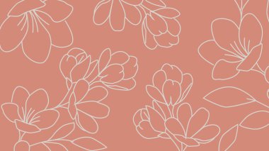 Şeftali arka planda el çizimi beyaz çiçek çizimi, tasarım kompozisyonları veya kağıt eşyalar için uygun yumuşak romantik bir ton sunuyor..