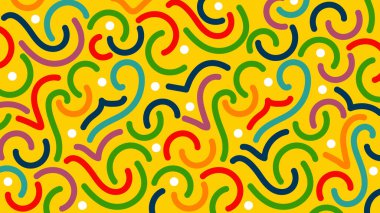 Sarı üzerine çok renkli kıvrımlı çizgiler. Taze ve kaprisli bir düzen, yaratıcı projeler, çocuk grafikleri ya da canlı yayın içeriği için mükemmel..
