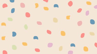 Oyuncu ve modern görsel kompozisyonlar için krema arka planında basit, düzensiz renkli damlalar.