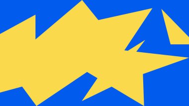 Canlı mavi bir tabanda açısal sarı şekillerle çarpıcı soyut bileşim, modern çizgi roman tarzı enerji veriyor..