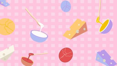 Kırmızı kareli arka plan, reçel kavanozları, muz demetleri, kekler ve neşeli bir kahvaltı düzeninde hazırlanmış kapkekler..