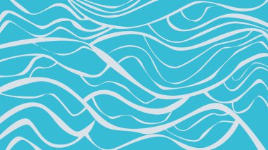 Cyan arkaplan üzerinde soyut akan beyaz dalga çizgileri, su, deniz veya okyanusla ilgili temalar ve modern sıvı tasarım kavramları için mükemmel.