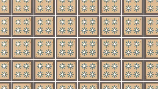 Turuncu ve mavi kare çiçekli fayanslar dekoratif kullanım için uyumlu bir geçmişe dönük arkaplan oluşturur.