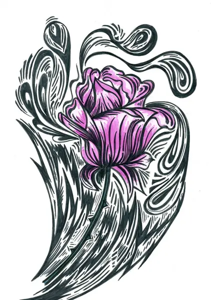 İşaretlerle çizilmiş bir gül çiçeği tasviri.