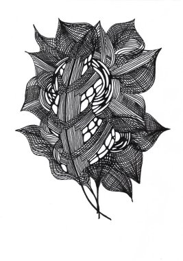 Siyah çizgili bir yaprak buketi tasviri.