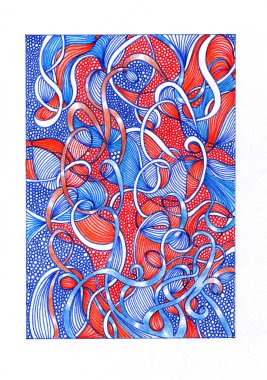 Kırmızı ve mavi renklerle yapılan parlak soyut illüstrasyon.