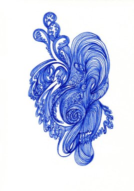 Soyut bileşim, bitki örtüsü ve sıvı formlarının birleşiminden oluşan desenli organik bir girdaba benziyor. Entelektüeller, dalgalar, tüylü ve dantelli detaylar yaşayan, titreşimli bir bitki izlenimi yaratır.