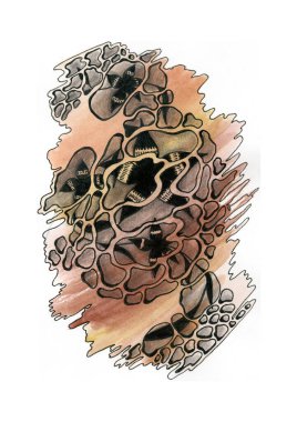 Bu, telafuz edilen dokusal bileşenli organik bir soyutlama. Çizimin merkezi kısmı, canlı bir organizmanın ya da bir mercanın yapısına benzer, hücre elementlerine benzer elementler barındırır.