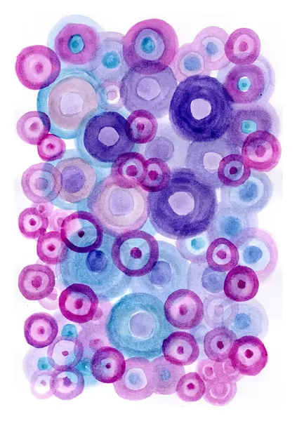 Bu suluboya çizimi, kabarcıkları veya soyut hücreleri anımsatan çok sayıda farklı boyutta eşmerkezli daireler içerir..