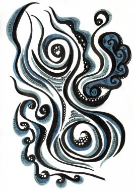 İllüstrasyon, girdaplar, dalgalı çizgiler ve organik şekiller kullanılarak soyut bir tarzda yapılır. Ana renk şeması siyah, koyu mavi ve gri-mavi. Bileşimi bir girdaba benziyor, deniz köpüğü..