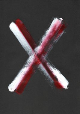 Siyah arka planda büyük bir haç (X) bulunur ve beyaz ve kırmızı renkli geniş çizgilerle boyanır. Beyaz kısmen kırmızıyla kaplıdır, kontrast, gerilim ve hatta dram izlenimi yaratır..