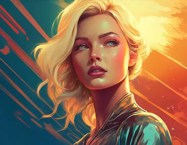 Güzel sarışının eski moda posteri.