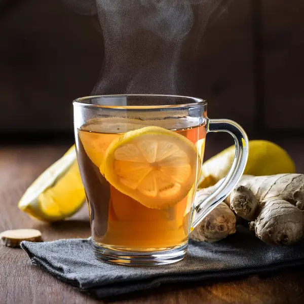 Zencefil ve limonlu bir bardak sıcak çay.