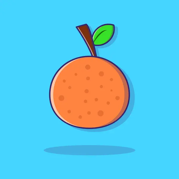 Turuncu Lezzet: Sulu bir portakalın canlı bir çizimi, yeşil bir yaprak ve kahverengi bir sapla tamamlanmış, temiz mavi bir zemin üzerinde dinleniyor, tazelik ve meyvemsi lezzeti yakalıyor..