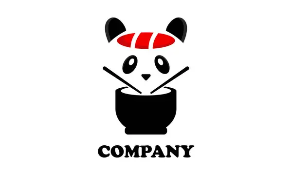 Logo Şirin Panda Suşi Vektör Simgesi Çizimi. Hayvansal Yemek Simgesi Düz Çizgi Film Tarzı. Suşi yemek markaları, restoranlar, kafeler ve diğerleri için uygun.